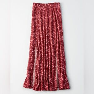 AE American Eagle High-Waisted Red Floral Midi Skirt